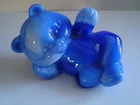 Fenton Blue/White Swirl Slag Glass Reclining Bear 95 Anniversary