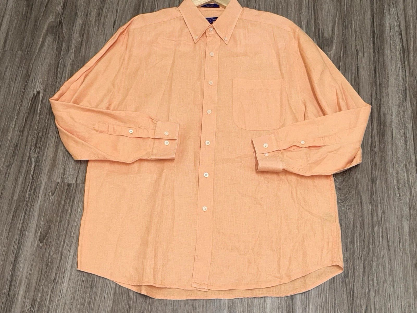Alan Flusser Shirt Mens Large Peach 100% Linen Short Long Sleeve Casual