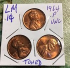 1964-P Toned 3-Lincoln pennies {From Unc. rolls} — photo 1