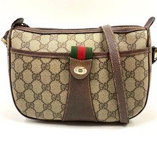 GUCCI 89.32.032 GG Sherry Line Shoulder Bag PVC Leather Brown Vintage From Japan