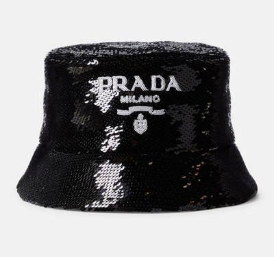 Prada logoembellished Black Sequined bucket hat Size Large Brand G1N