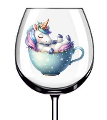 12x Aquarell Einhorn in Tasse Vinyl Aufkleber Abziehbild Becher Weinglas Flasche Tasse