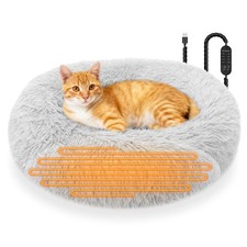 Heated Cat Beds for Indoor Cats and Small Dogs, 24'' Heated Pet Bed with Time...