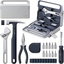 HOTO 16-Piece Home Tool Kit, Basic Hand Tool Set with Storage Box – Includes Scr