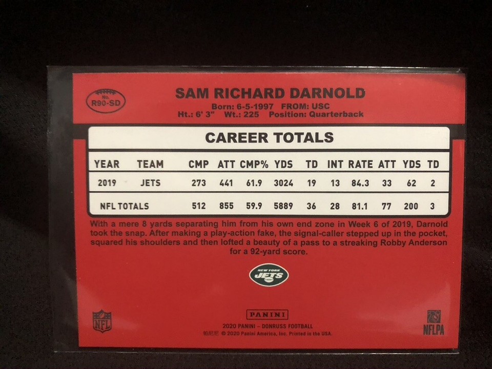 2020 Donruss Retro Red Sam Darnold # R90-SD New York Jets | eBay