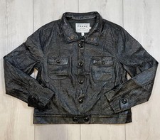 Frame Atelier Glossy Black Crinkle Patent Lamb Leather Jacket Women Size M