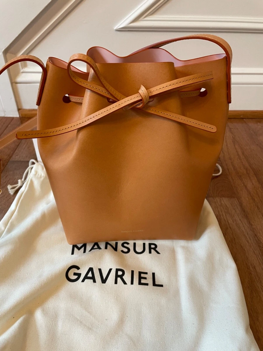 Mansur Gavriel Logo Stamp Mini Bucket Bag in Natural