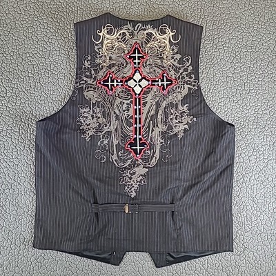Vintage Y2K Patroncito Vest Men S Black USA Grunge Gothic Cross 
