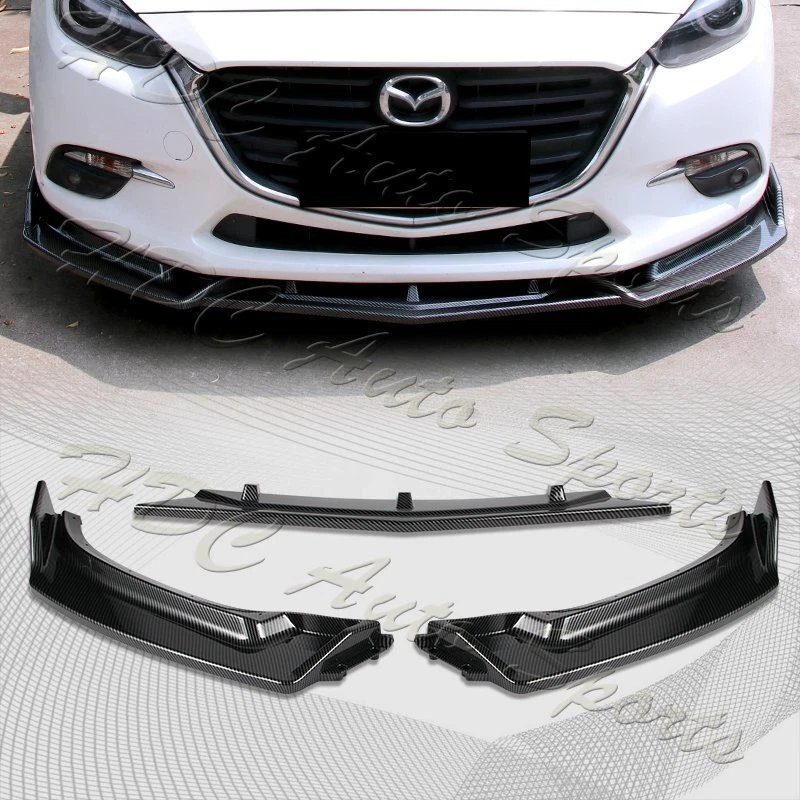 For 2014 2018 Mazda 3 Axela Carbon Look Front Bumper Body Kit Spoiler Lip 3PCS