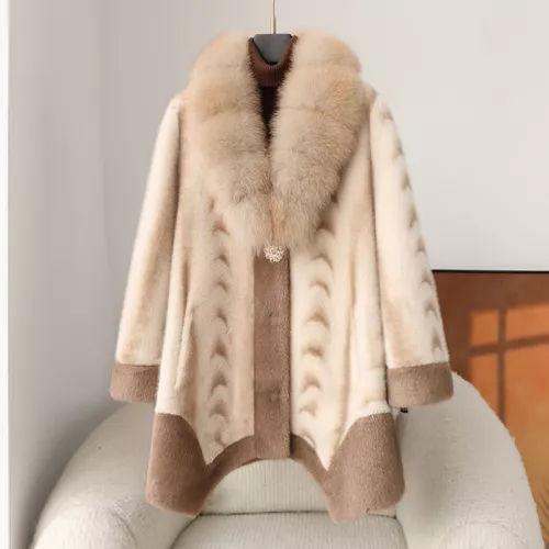 Abrigo de piel de visón real para mujer invierno piel de visón cuello de piel de zorro chaquetas sueltas - Imagen 6 de 14