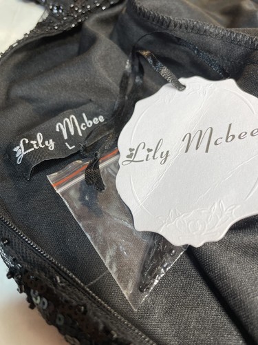 Lily McBee Kleid schwarz verziert Pailletten Perlen Party U-Ausschnitt L - 32" Brustumfang - Bild 10 von 13