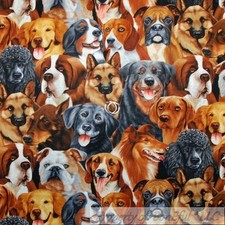 BonEful Fabric FQ Cotton Quilt Brown Black Gray White B W Dog L Breed Happy Face