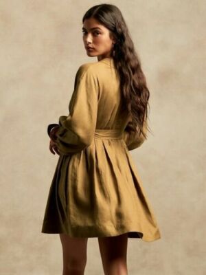 BANANA REPUBLIC 0 Linen Balloon Sleeve Mini Dress 0 Dry Mustard NWT | eBay BANANA REPUBLIC 0 Linen Balloon Sleeve Mini Dress 0 Dry Mustard NWT | eBay