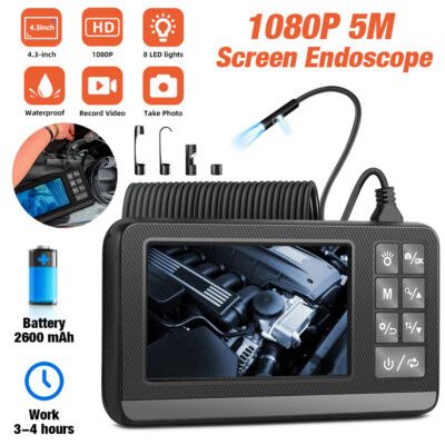New Endoscope Camera with Lights Dual Lens Borescope 16.4FT Cable 4.3'' Screen
