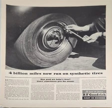 1944 B F Goodrich first in rubber Vintage Ad now run on synthetic tires