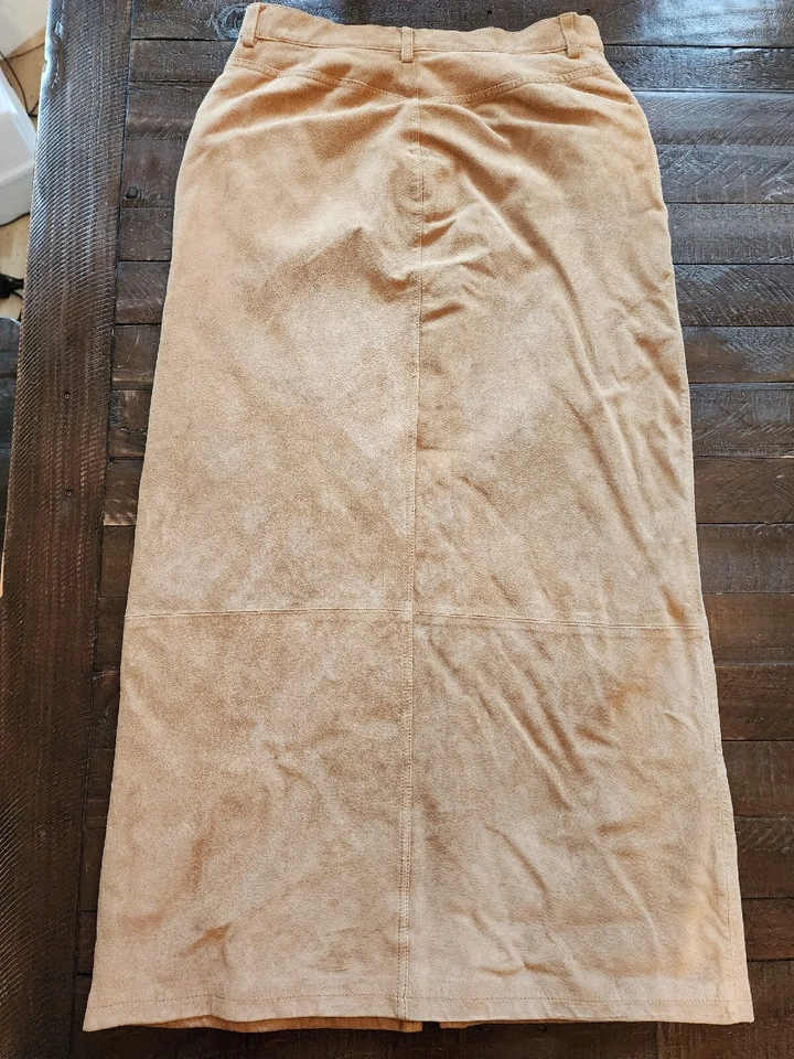 Mujer Seattle Gamuza Eddie Bauer Tostado Marrón Forrado Recto Cuero Falda Talla 8 Foto 2 de 4