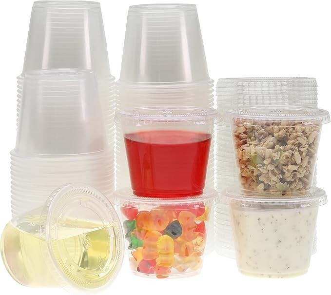 Vasos de plástico para porciones Freshware con tapas 5,5 onzas, 100  juegos,neuvo