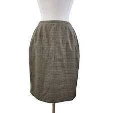 Vintage Harv  Benard Plaid Skirt size 10 Wool Knee Length Tan career profession
