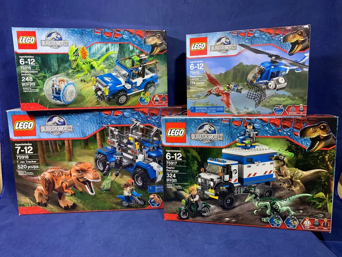 Big JURASSIC WORLD Lego LOT 75918 75917 75916 75915 T-REX TRACKER 10 Figs 5  Dino