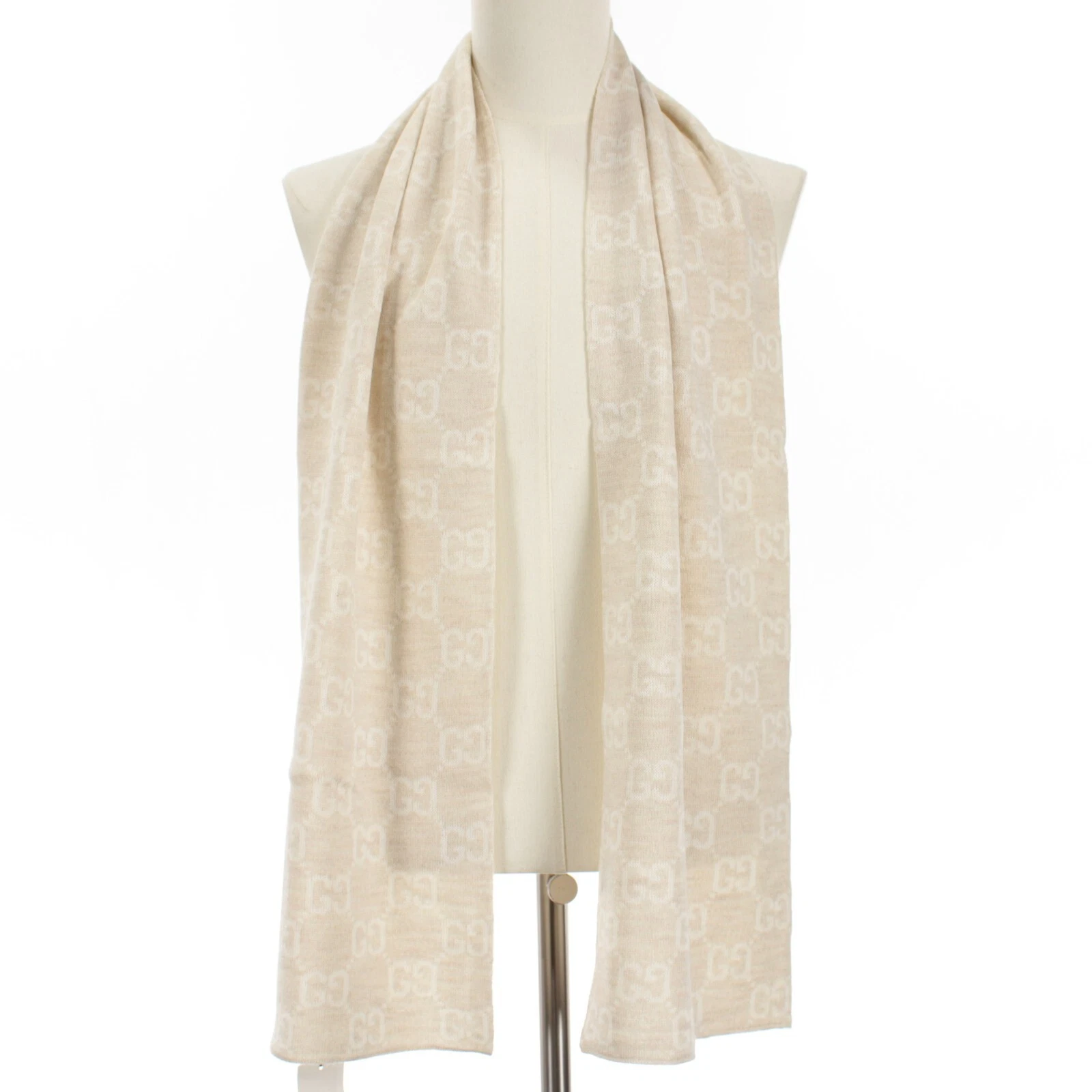Foulard Gucci neuf avec étiquette 100% laine monogramme taille unique beige/crème fabriqué en Italie