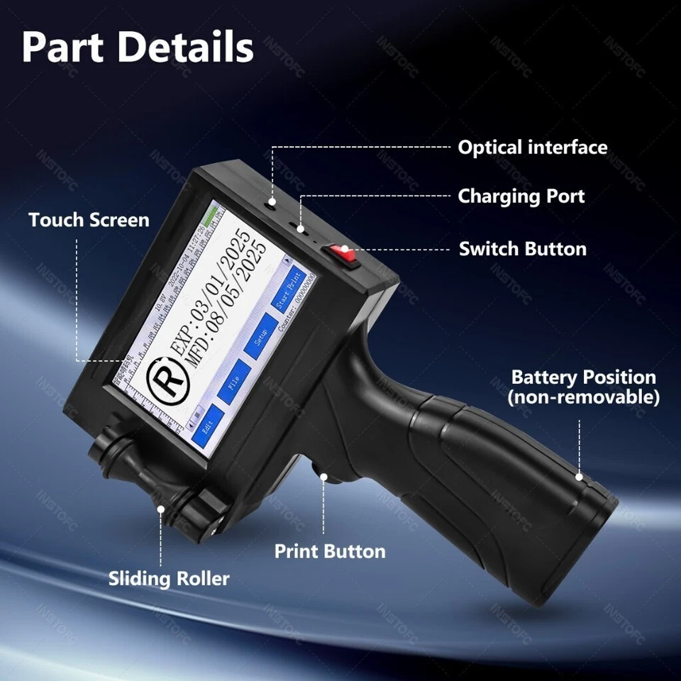 Handheld Inkjet Printer Touch Screen Dates Logo Laser Coder Label QR Bar Code - Image 3 of 4