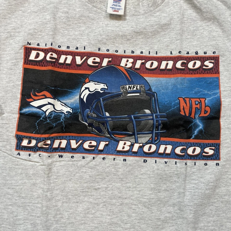 Camisa Broncos L Vintage Años 90 Y2k Denver Casco Logo 7 NFL Día del Juego Camiseta Foto 3 de 4