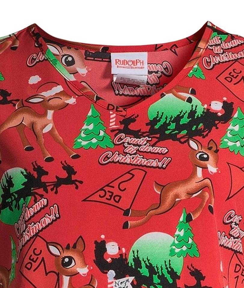 NWT Scrub Top Rudolph the Red Nosed Reindeer Women Size X-Small XS Christmas NEW - Image 4 of 4