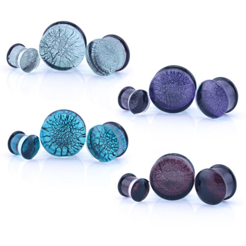Ear Plugs Dichroic Glass Pyrex Crackle - Blue/Aqua, Pink, Purple & Clear/Silver