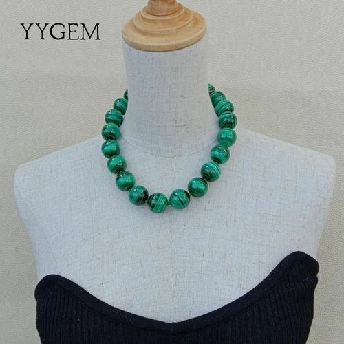 Natural AAA Grade 20mm Green Malachite Round Smooth Gemstone Necklace 46Cm image 4