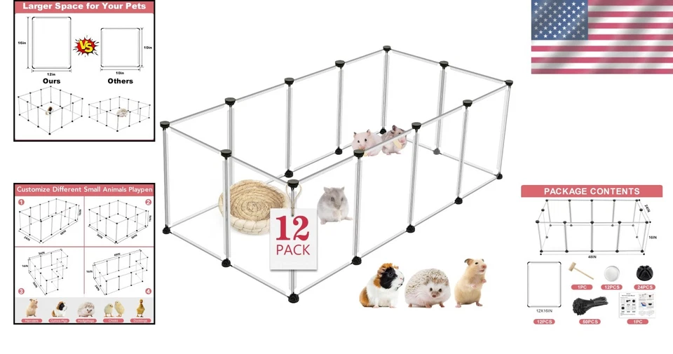 Parque infantil ligero de 12 paneles para interiores y exteriores para animales pequeños - 48" L x 24" W x 16" H Foto 2 de 4