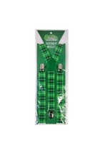 St. Patrick's Day Suspenders Braces Green  White Plaid Adjustable NEW