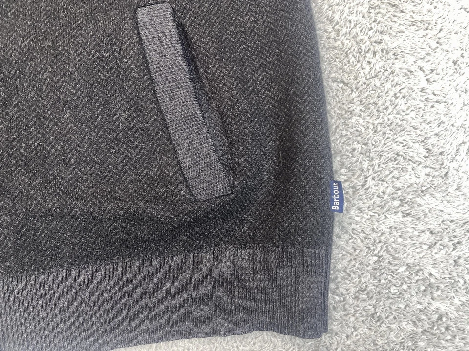 Barbour Sweater Mens XL Charcoal Wool Full Zip Herringbone Bomber Knit Jacket - Image 4 of 4