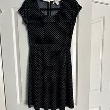 Michael Kors Black/White Polka Dot Knit Fit & Flare Dress Cap Sleeve S