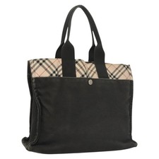BURBERRY Nova Check Blue Label Hand Bag Canvas Nylon Black Beige Auth bs24936