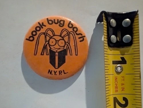 Vintage Pin Pinback Button Book Bug Bash NYPL New York Public Library Cute US