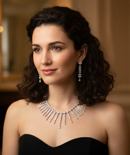 Indian Bollywood Bridal Set Silver Plated Jewelry Earrings CZ Ethnic AD Necklace