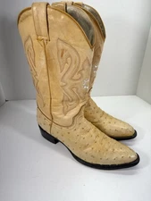 Holster Full Quill Ostrich Boots Men Size 11 Blond Yellow Exotic Leather Western