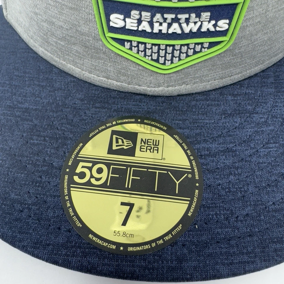 Gorra New Era 59Fifty Seattle Seahawks Adulto Ajustada Gris Azul Verde Talla 7 NUEVA Foto 3 de 4
