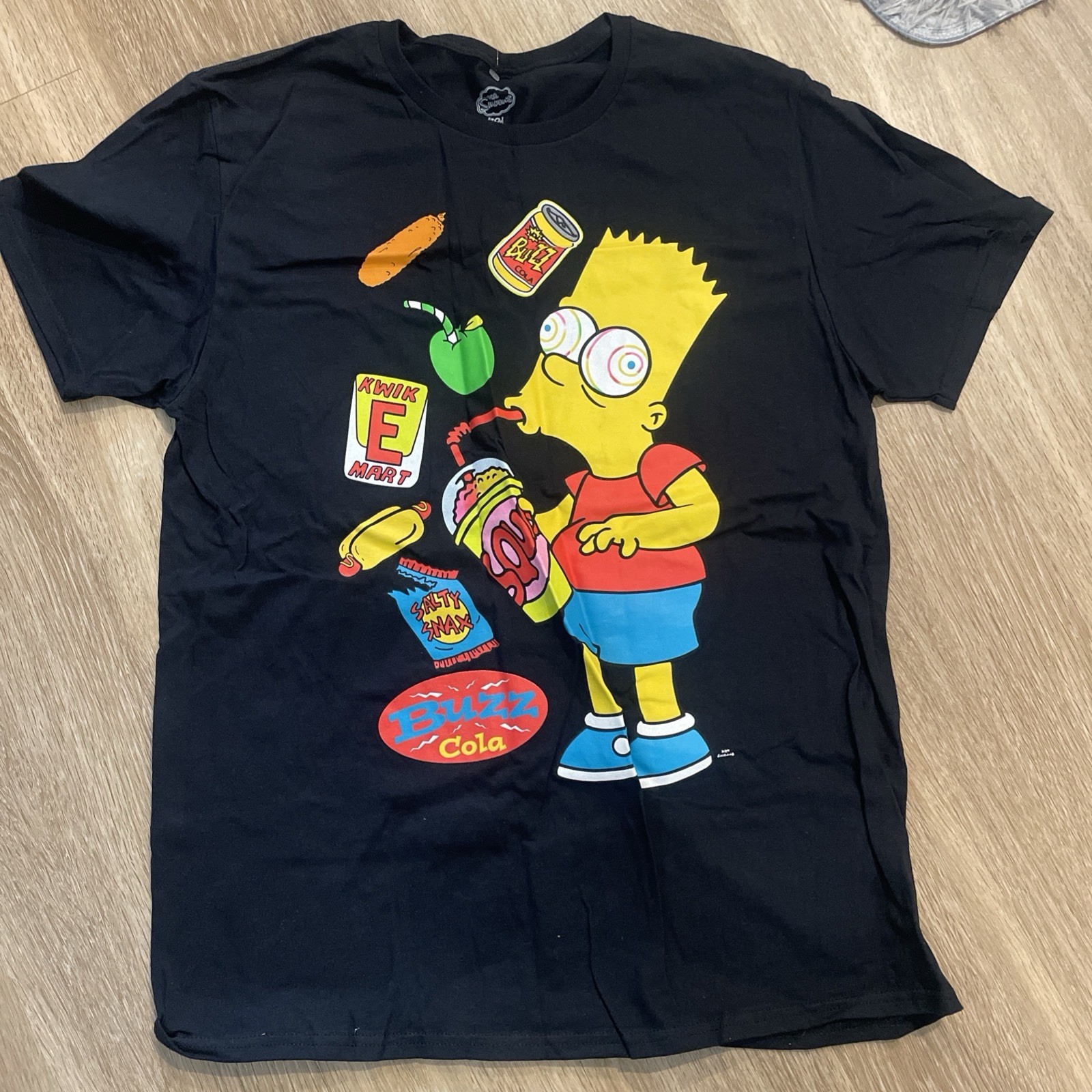 The Simpsons Bart Simpson Buzz Cola Kwik-E-Mart Black 100% Cotton T-Shirt L