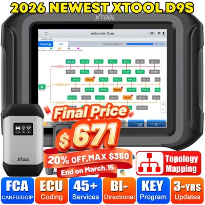2026 XTOOL D9S Wireless Bidirectional Diagnostic Scanner ECU Coding Topology FCA