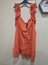 Plus Size 24-26 Orange Boohoo Ruffle Detail Mini Dress Festival Cotton+Linen