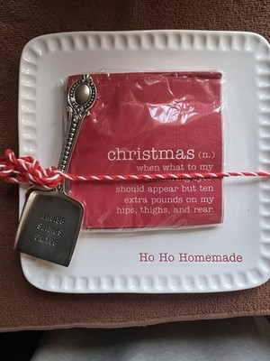 Mud Pie Brand 7 In.² Plate With Novelty, Napkins, And A Metal Shovel Type Scoop