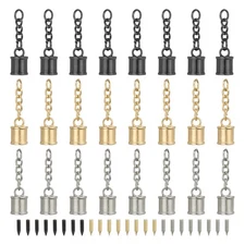24Pcs Tassel Cord End Cap with Screw and Chain, Gold/Black/Silver