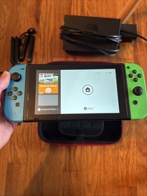 Nintendo Switch HAC-001 Console w/ Neon Green & Blue Joy-Cons &ndash; Excellent Cond!
