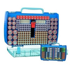 269 Battery Organizer Case with Tester, Double-Sided Storage- Clear Blue