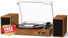 Vinyl Record Player, Bluetooth Turntable, Stereo Speakers, Wood Retro