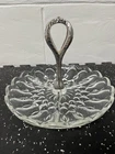 Anchor Hocking Fairfield Clear Glass Divided Relish Snack Dish Metal Handle VTG