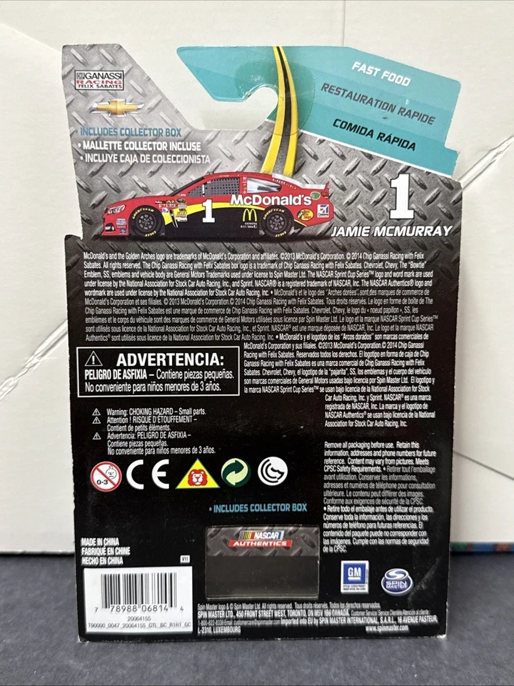 Jamie McMurray #1 McDonald’s 2014 1:64 NASCAR Authentics Spin Master Diecast NUEVO Foto 3 de 3