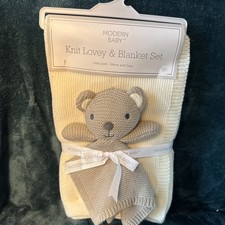 Modern Baby Beige Teddy Bear Lovey Plush Toy 10  x 10  and blanket NEW