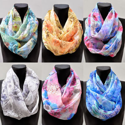 Loop-Schal Seide Halstuch Tuch Schlauchschal Damen Muster Blumen Schmetterling